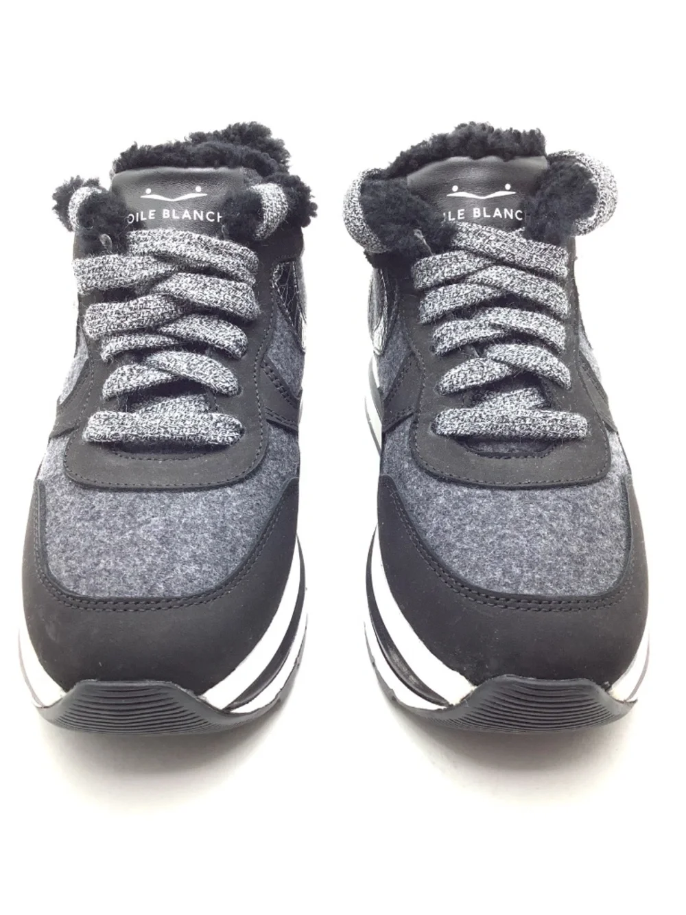 Viole Blanche Wool Sheer Trim Leather Sneakers Size: US 6.5/ EU 37